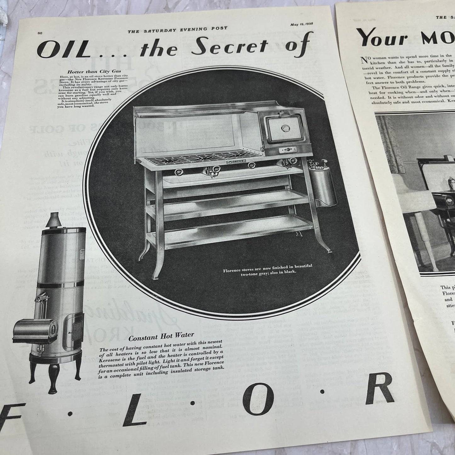 Florence Stove Co Boston 2 Pages 1928 Original Magazine Advertisement FL6-8