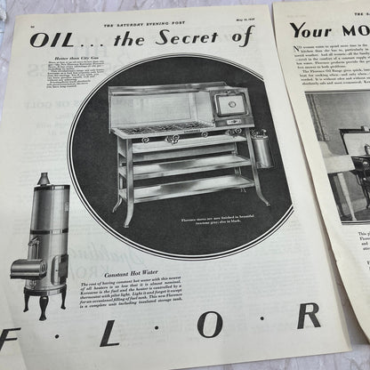 Florence Stove Co Boston 2 Pages 1928 Original Magazine Advertisement FL6-8