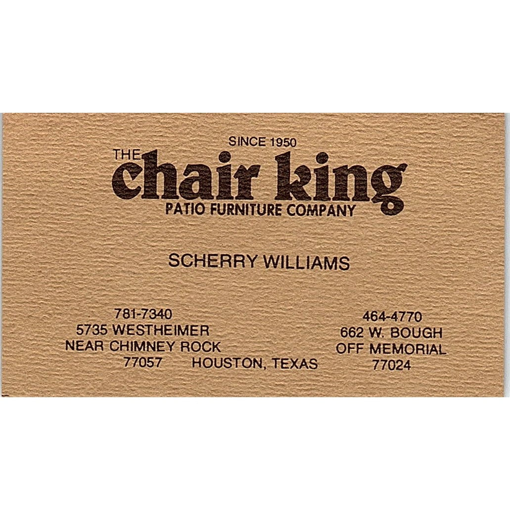 Chair King Patio Furniture Co Scherry Williams Houston TX Business Card SF3-B2