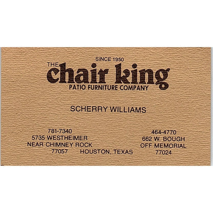 Chair King Patio Furniture Co Scherry Williams Houston TX Business Card SF3-B2