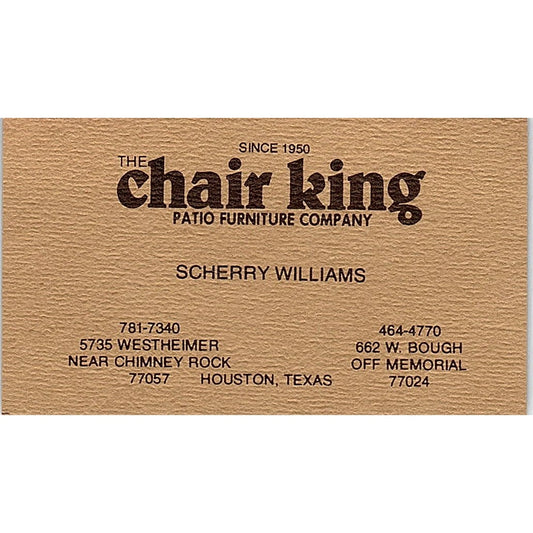 Chair King Patio Furniture Co Scherry Williams Houston TX Business Card SF3-B2