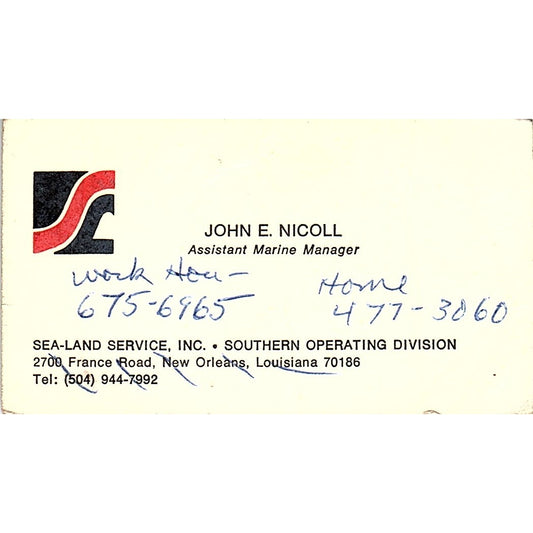 Sea Land Service John E. Nicoll New Orlean Vintage Business Card SB4-B11