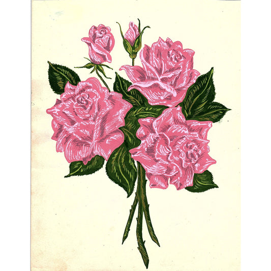 1940s Original Sketch of a Pink Rose Bouquet Winifred Schutsky D26-7