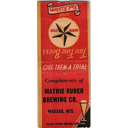 Mathie Ruder Brewing Co Wausau WI Vintage Matchbook Cover SF3-Y2