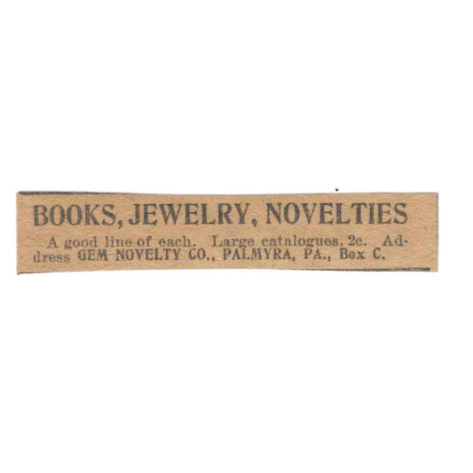 Gem Novelty Co Books Jewelry Novelties Palmyra PA 1906 Original Ad AB6-S10