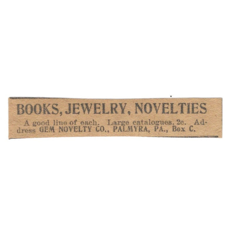 Gem Novelty Co Books Jewelry Novelties Palmyra PA 1906 Original Ad AK6-S10