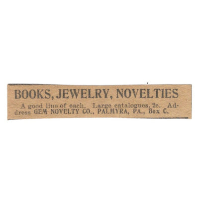 Gem Novelty Co Books Jewelry Novelties Palmyra PA 1906 Original Ad AK6-S10