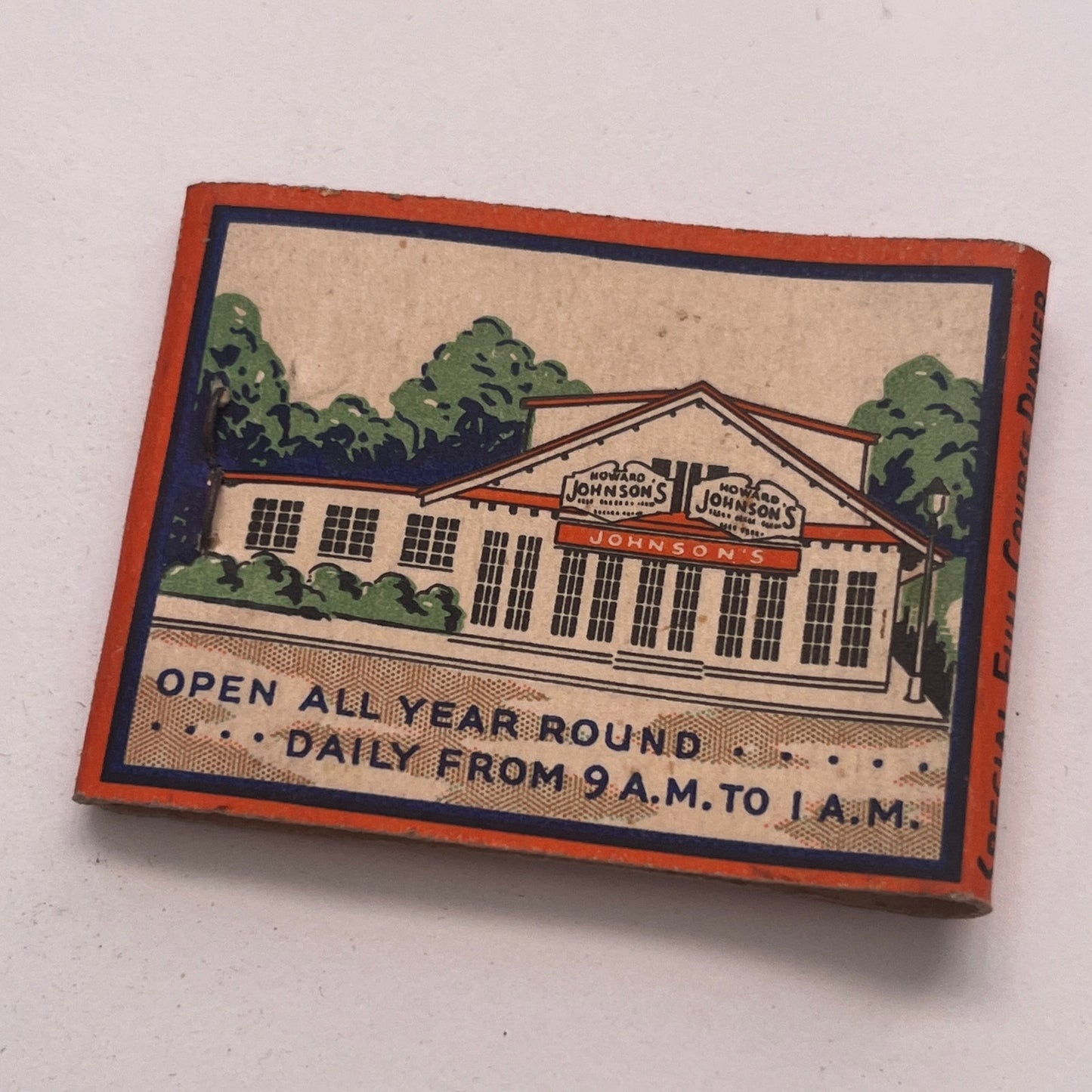 Howard Johnson's Worcester Turnpike Chestnut Hill MA Matchbook Cover TB8-MB2-8