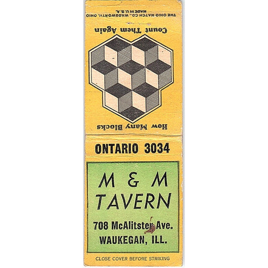 M&M Tavern Waukegan IL Vintage Matchbook Cover SF3-Y4
