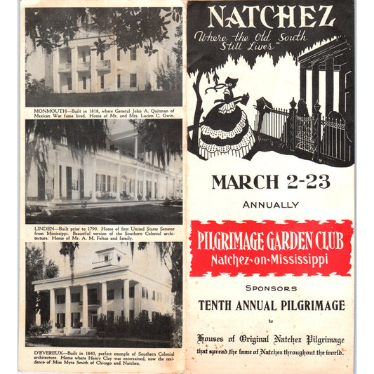 Vintage Natchez on Mississippi 10th Annual Pilgrimage Fold Out Brochure TH2-O2