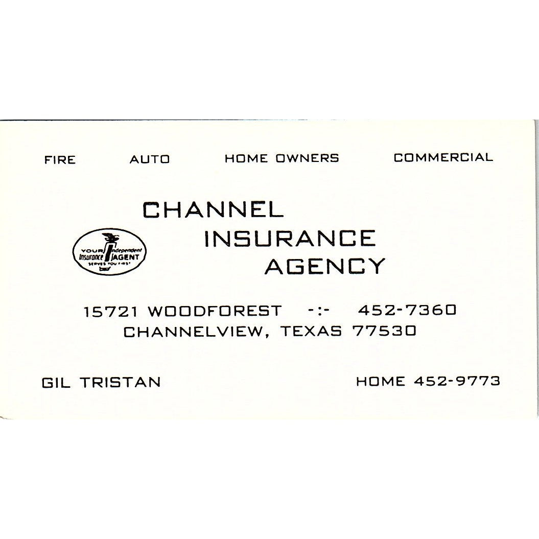 Gil Tristan Channel Ins Agency Channelview TX Vintage Business Card SD9-B12