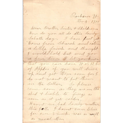1900 Original Handwritten Letter from Peacham Vermont D23