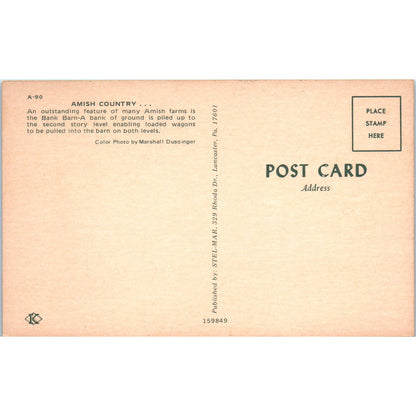 Amish Bank Barn Pennsylvania Dutch Country Postcard PD8