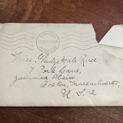 1914 Handwritten Letter & Envelope Hamilton Hotel Bermuda Gladys H Russ AF4-1