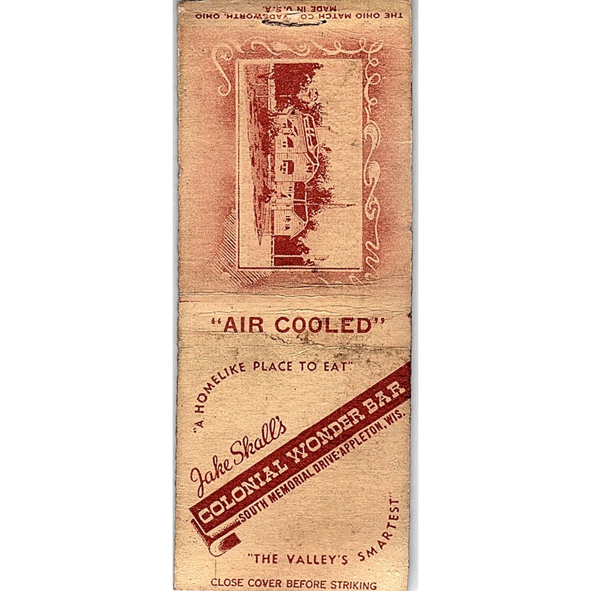 Jake Shall's Colonial Wonder Bar Appleton WI Vintage Matchbook Cover SC7-Y2