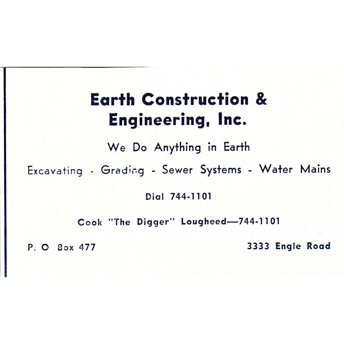 Earth Construction - Cook "The Digger" Lougheed FT Wayne IN 1964 Ad AG1-M5