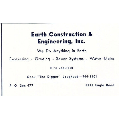 Earth Construction - Cook "The Digger" Lougheed FT Wayne IN 1964 Ad AG1-M5