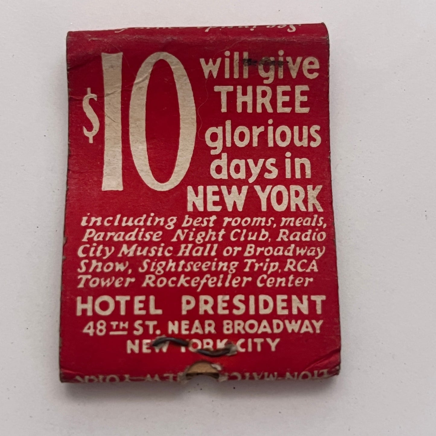 Hotel President 48th St New York City Vintage Matchbook Cover TB8-MB-1
