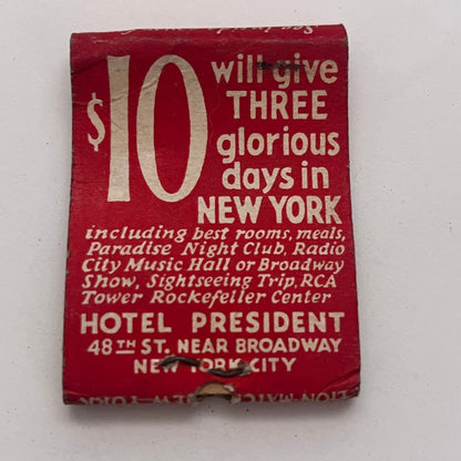 Hotel President 48th St New York City Vintage Matchbook Cover TB8-MB-1