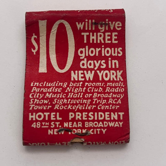 Hotel President 48th St New York City Vintage Matchbook Cover TB8-MB-1