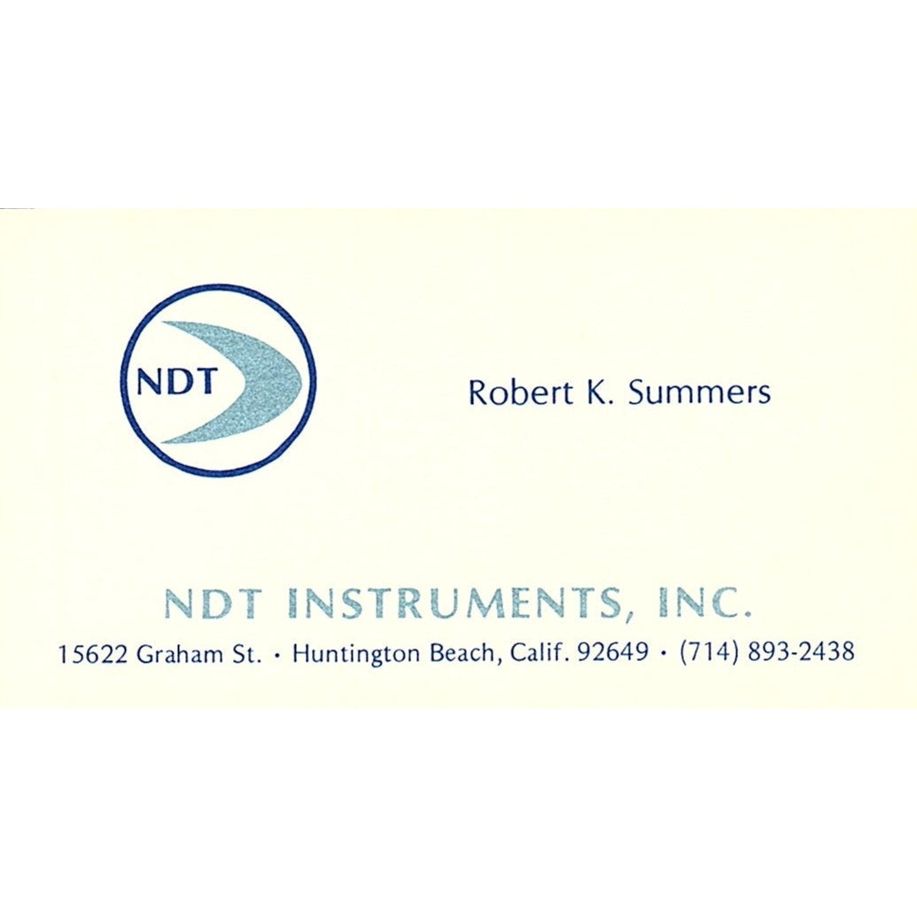 Robert K Summers NDT Instruments Huntington Beach Vintage Business Card SC9-B7