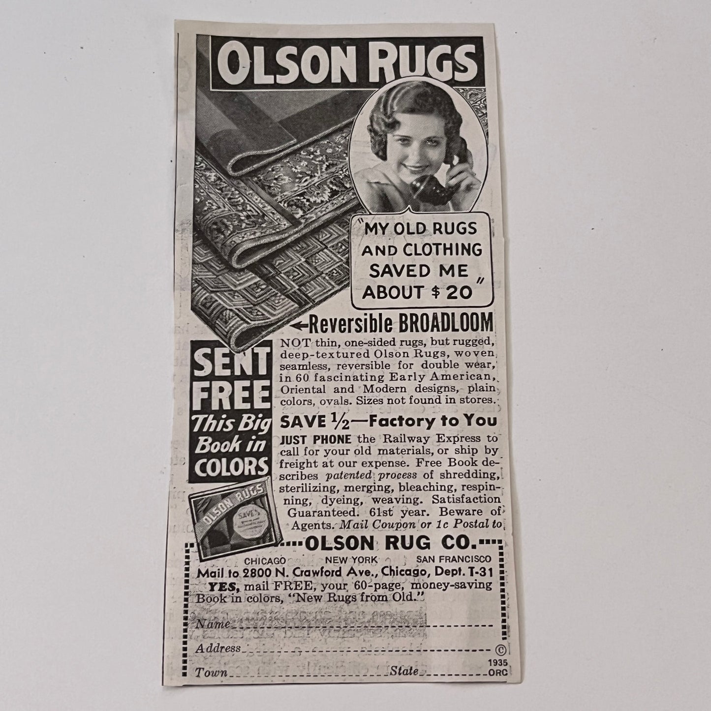 Olson Rug Co. Olson Rugs Chicago IL 1936 Ad SAG4-M4