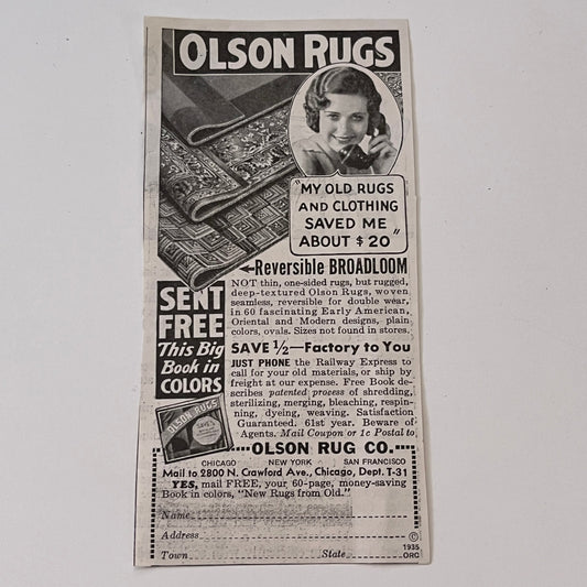 Olson Rug Co. Olson Rugs Chicago IL 1936 Ad SAG4-M4