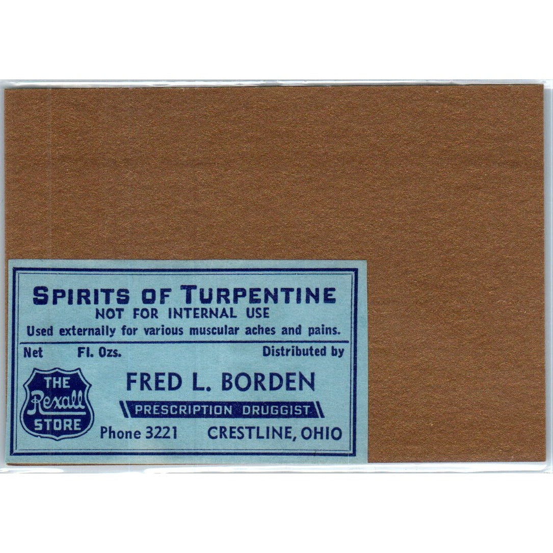 Fred L. Borden Rexall Crestline Ohio Antique Apothecary Label TH2-AL