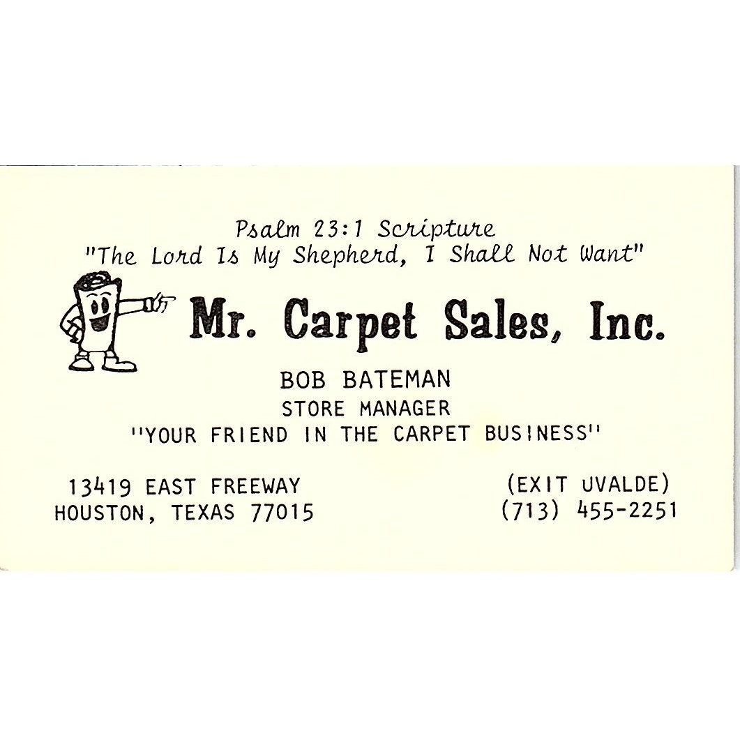 Mr Carpet Sales Bob Bateman East Houston Texas Vintage Business Card SF3-B6