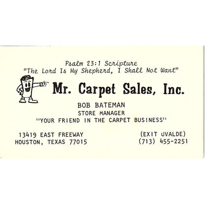 Mr Carpet Sales Bob Bateman East Houston Texas Vintage Business Card SF3-B6