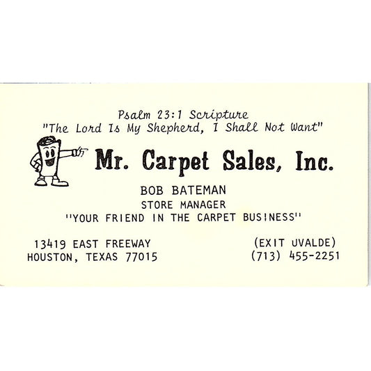 Mr Carpet Sales Bob Bateman East Houston Texas Vintage Business Card SF3-B6