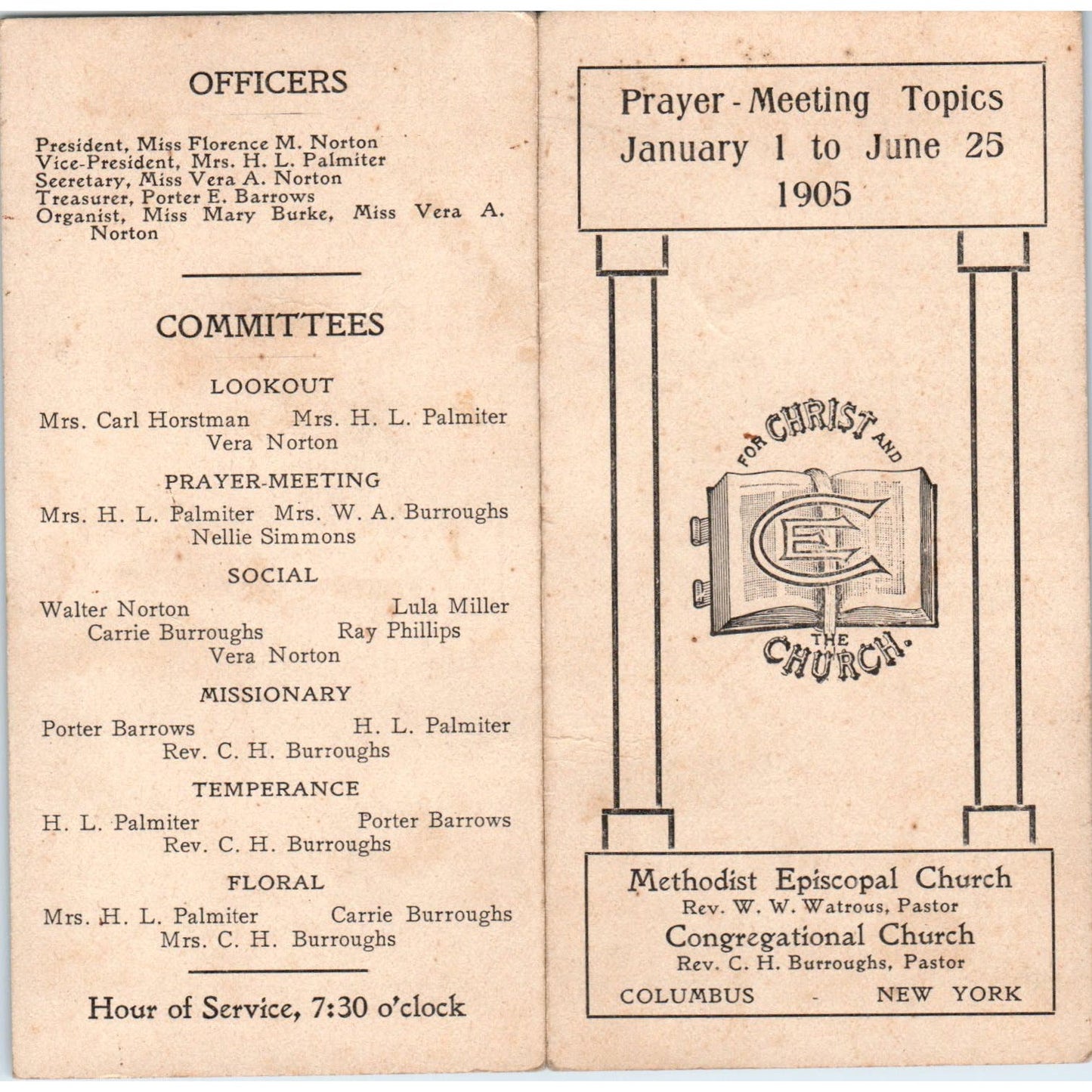 1905 Columbus NY Methodist Episcopal Church W.W. Watrous Prayer Meeting AE6