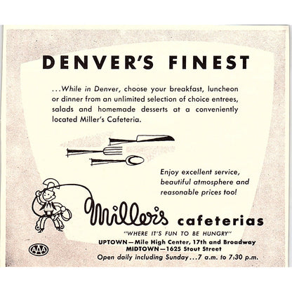 Miller's Cafeterias Uptown, Midtown Denver CO 1958 Ad AG1-H3