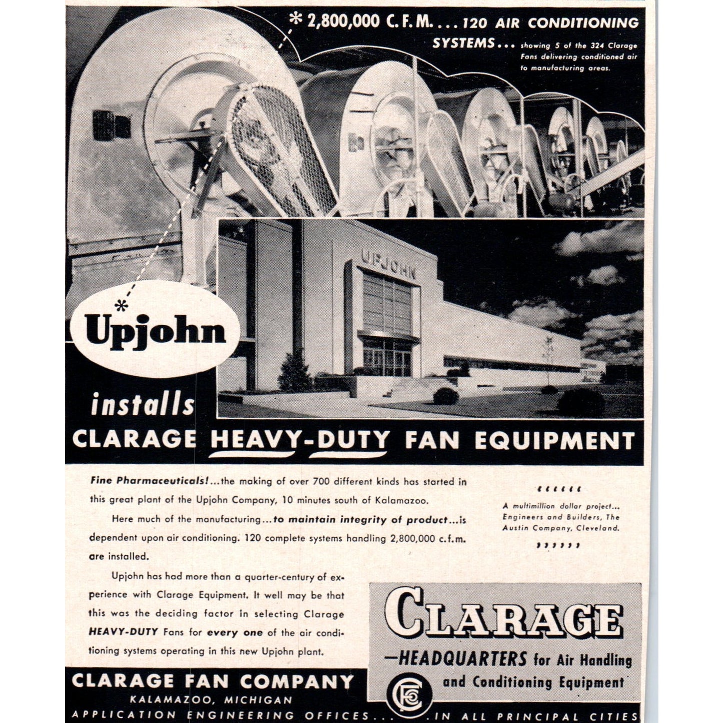 Clarage Fan Company Kalamazoo MI 1951 Magazine Ad AF1-MF1