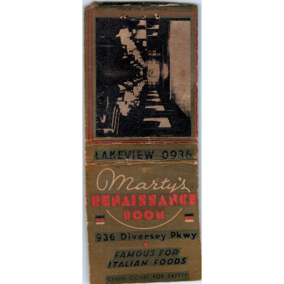 Marty's Renaissance Room Italian Restaurant Chicago Vintage Matchbook SD4-Y9