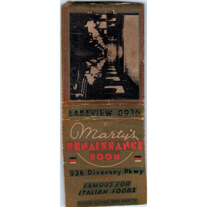 Marty's Renaissance Room Italian Restaurant Chicago Vintage Matchbook SD4-Y9