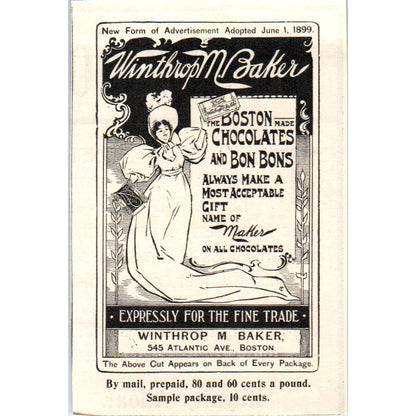 Winthrop M. Baker Boston Bon Bons c1905 Original Magazine Advertisement AE7-A3