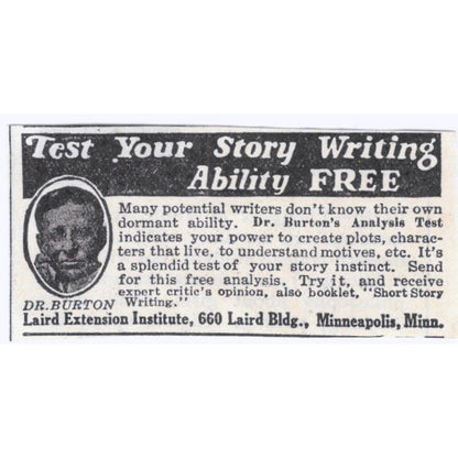 1931 Dr. Burton Story Writing Laird Institute Minneapolis Advertisement AE5-SA2