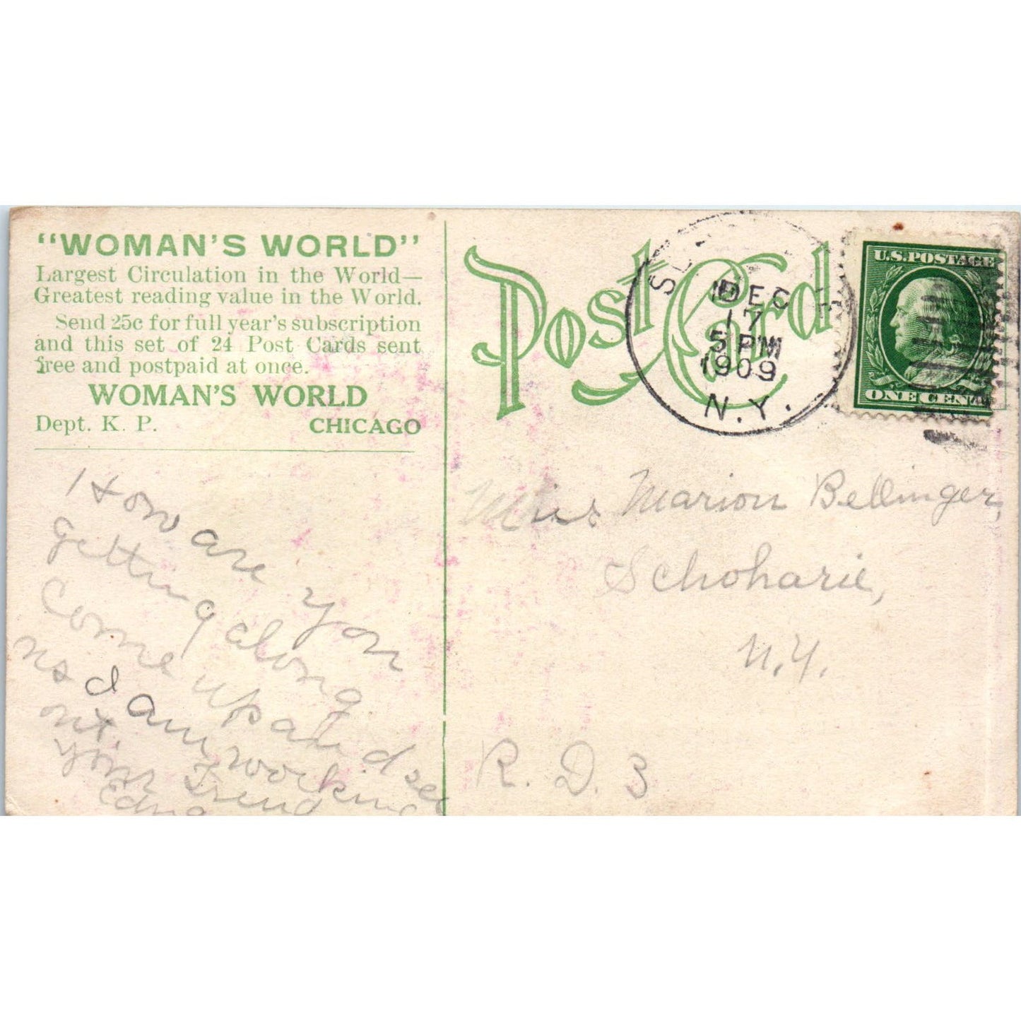 1909 Woman's World Postcard Language of Flowers Poem C. Preston-Wynne PC9