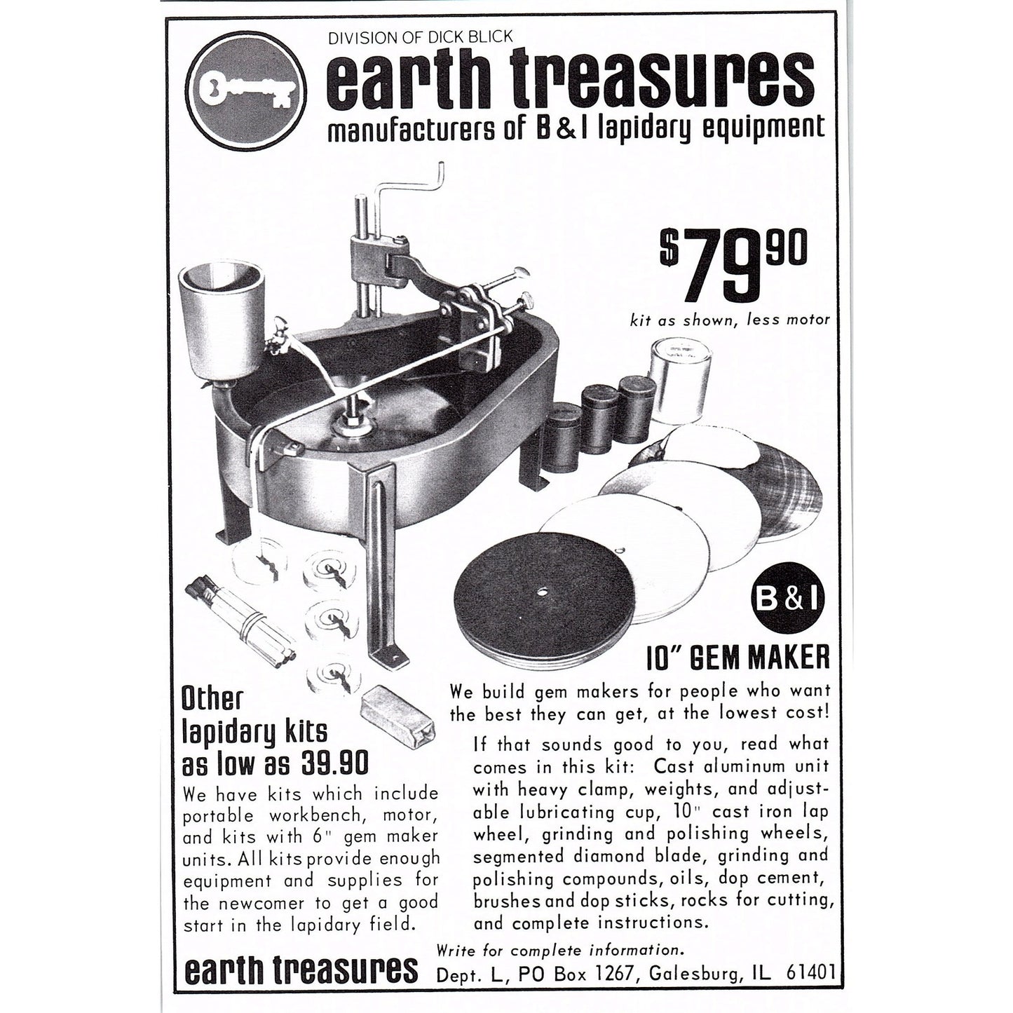Earth Treasures Lapidary Equipment Galesburg IL 1972 Ad AF8-2