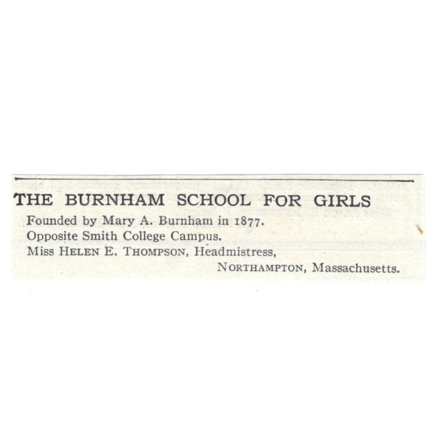 Burnham School For Girls Northampton MA Miss Helen E. Thompson c1920 Ad AG4-S6