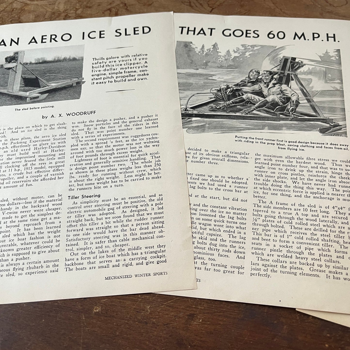 Build an Aero Ice Sled That Goes 60mph X.A. Woodruff 3 Pages 1931 Article AG1-13
