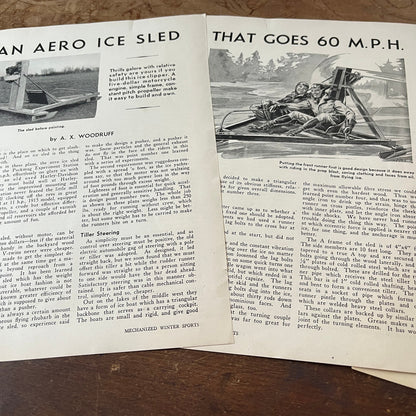 Build an Aero Ice Sled That Goes 60mph X.A. Woodruff 3 Pages 1931 Article AG1-13