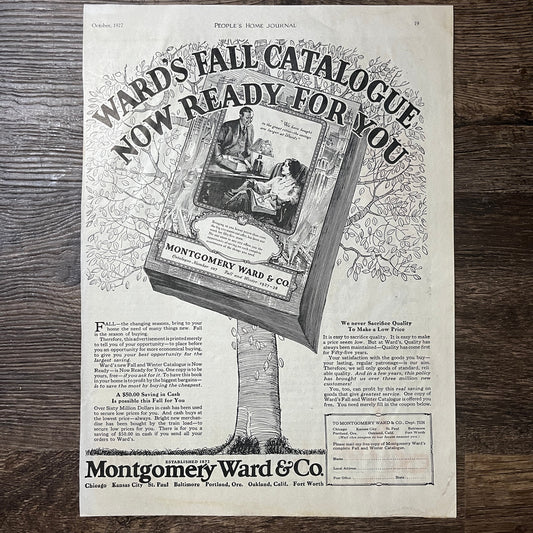 1927-28 Montgomery Ward Fall-Winter Catalog Promo Vintage Magazine Ad 11x14 V9