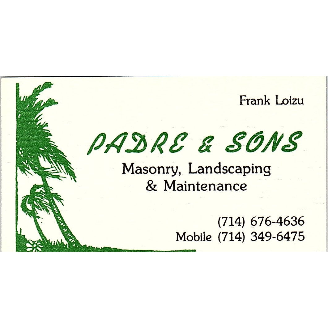 Padre & Sons Masonry, Landscaping Frank Louizu Temecula CA Business Card SC9-B9