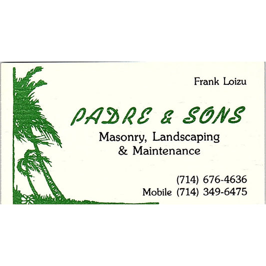 Padre & Sons Masonry, Landscaping Frank Louizu Temecula CA Business Card SC9-B9