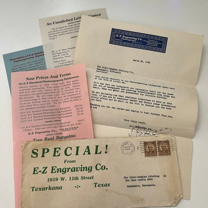 1938 E-Z Engraving Co Sales Material Packet Texarkana Texas B1