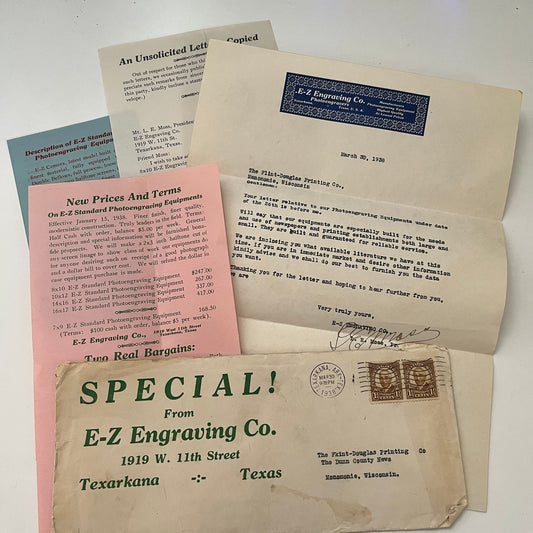 1938 E-Z Engraving Co Sales Material Packet Texarkana Texas B1