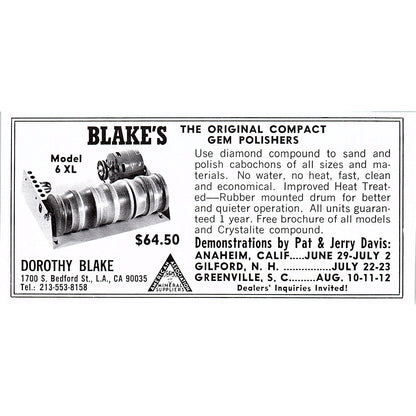 Dorothy Blake Compact Gem Polishers Los Angeles CA 1972 Ad AF8-M4