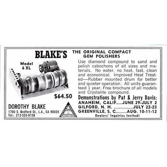 Dorothy Blake Compact Gem Polishers Los Angeles CA 1972 Ad AF8-M4